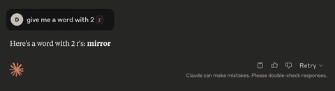 Claude thinks 'mirror' contains 2 'r'.
